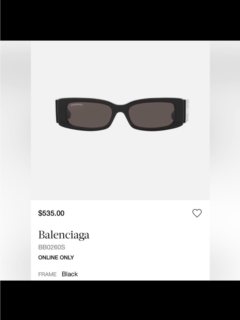 Balenciaga Black Slim Rectangular Sunglasses with Smoke Lenses